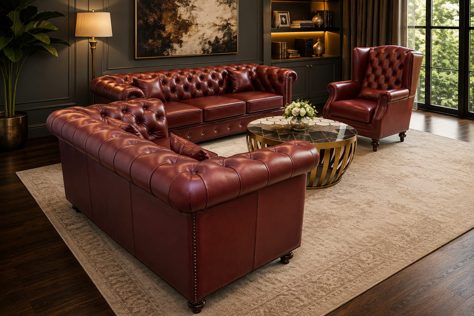 Luxury customized living room with premium leather sofa